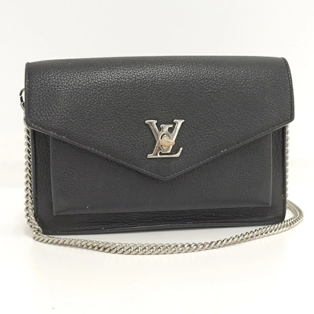 Louis Vuitton Pochette Lockme Chain Black Leather Clutch Bag Shoulder